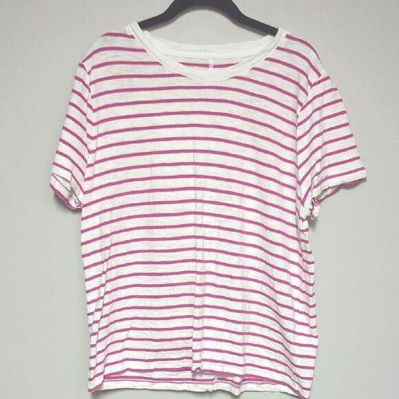 J. Crew Pink and White Striped Girlfriend Tee - Picture 1 of 5